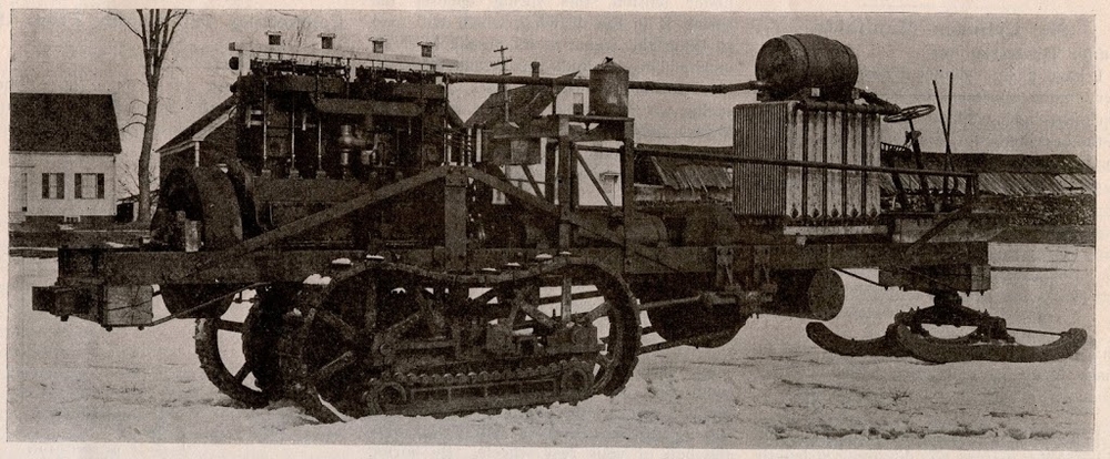 Первый бензиновый лыжно-гусеничный трактор Ломбарда, 1909 год