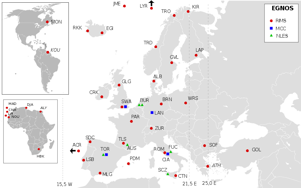 Карта сети станций EGNOS в мире